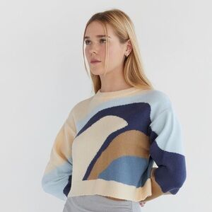 Oak + Fort CROPPED BOXY PATTERNED INTARSIA SWEATER